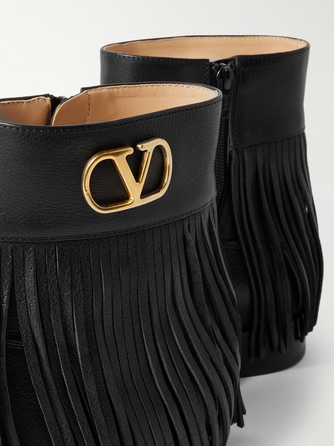 Valentino Logo-embellished Fringed Full-grain Leather Chelsea Boots In Black
