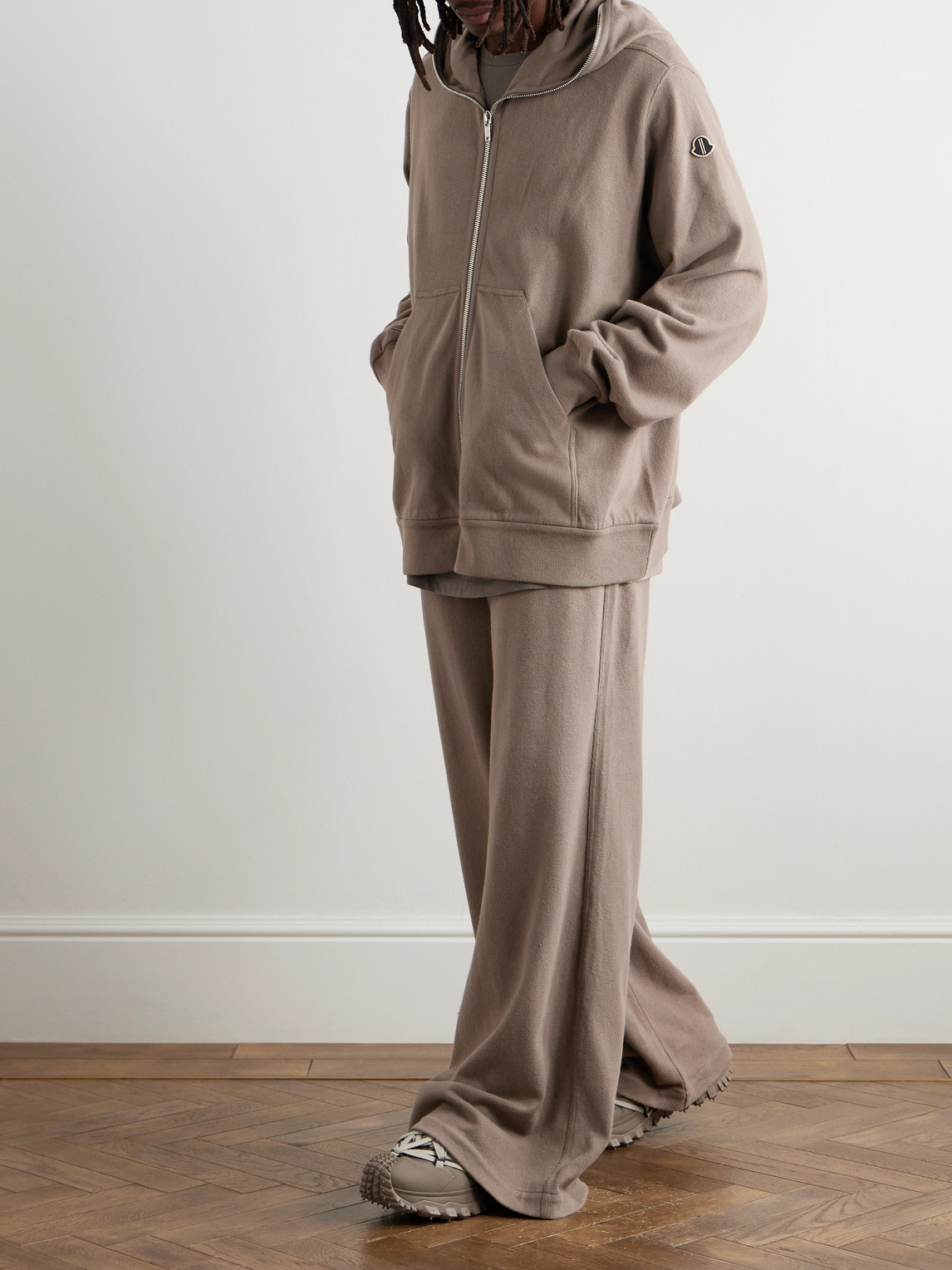 Rick Owens☆関税込☆Moncler ジャンボ ジップアップ パーカー Rick Owens - Moncler Jumbo Oversized Logo-Appliquéd Cotton
