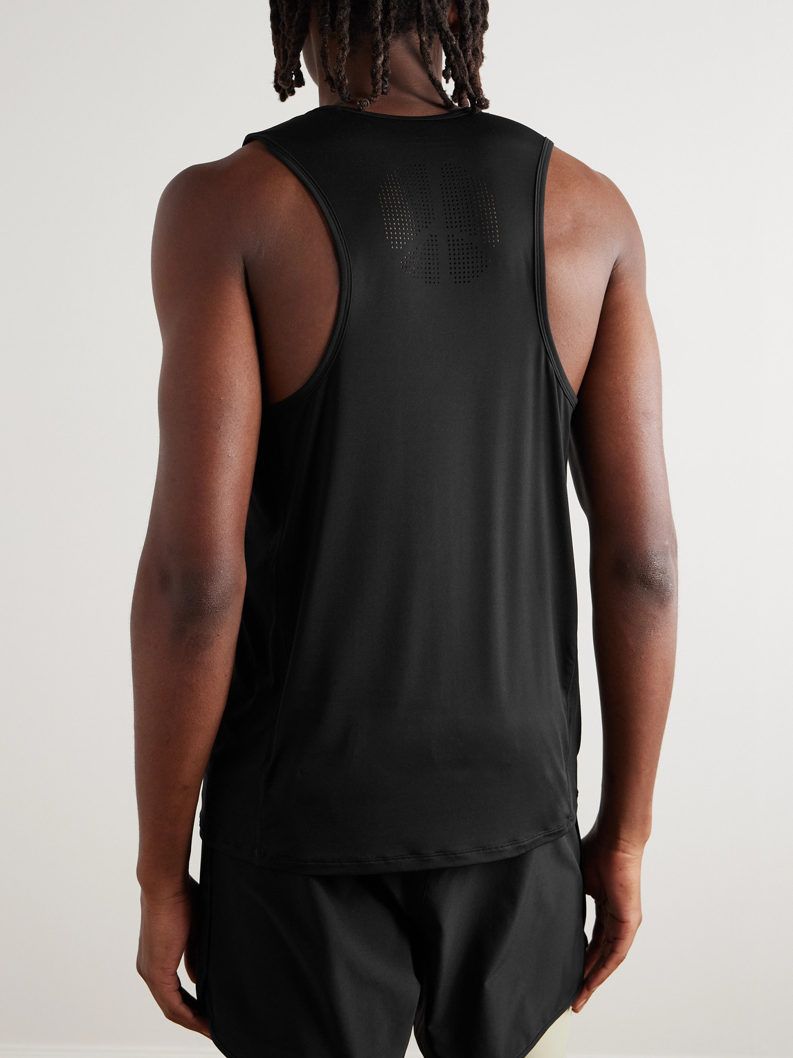 District Vision Perforated Logo-print Aloe Stretch-jersey Tank Top In Black