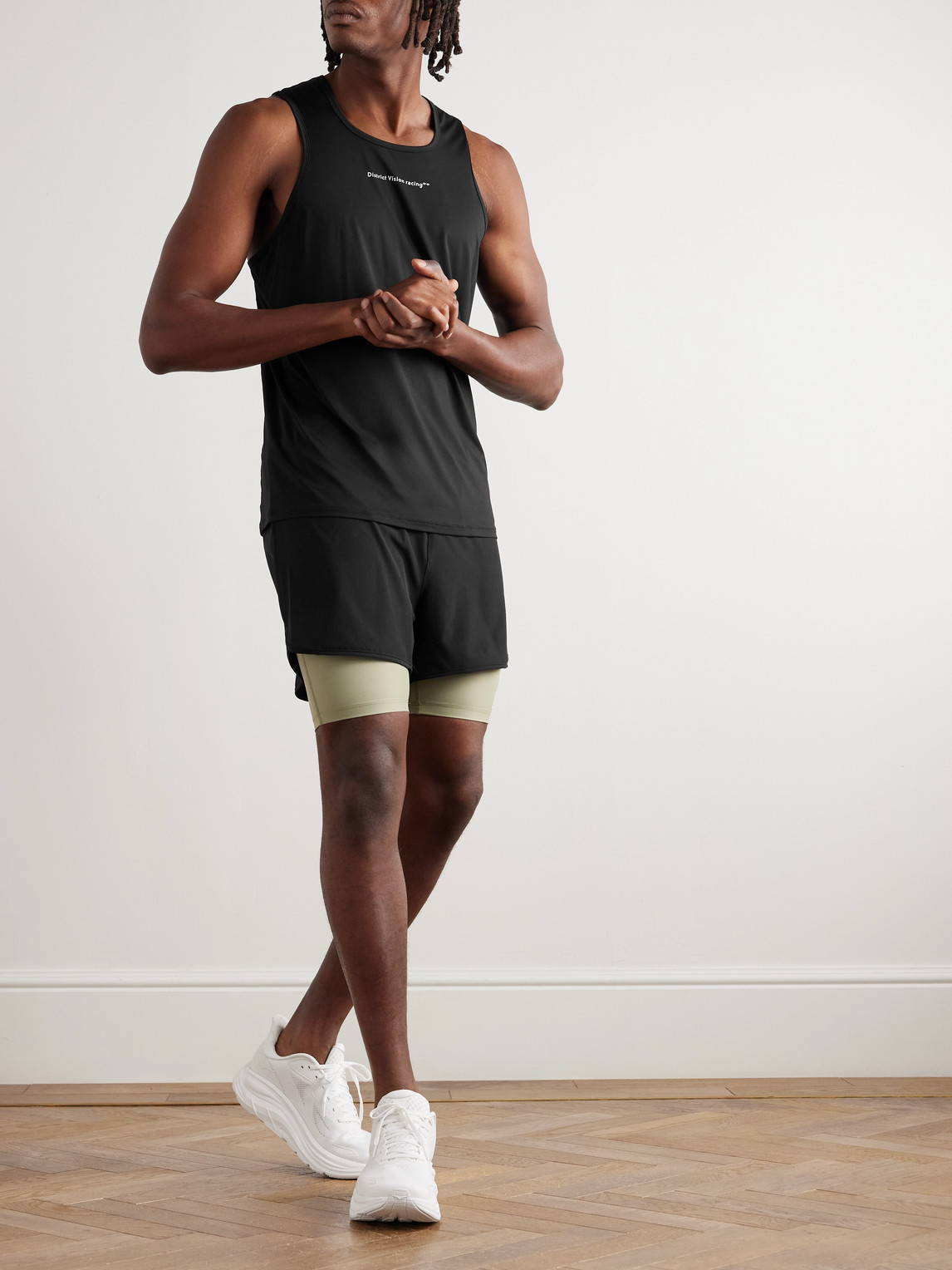 District Vision Perforated Logo-print Aloe Stretch-jersey Tank Top In Black