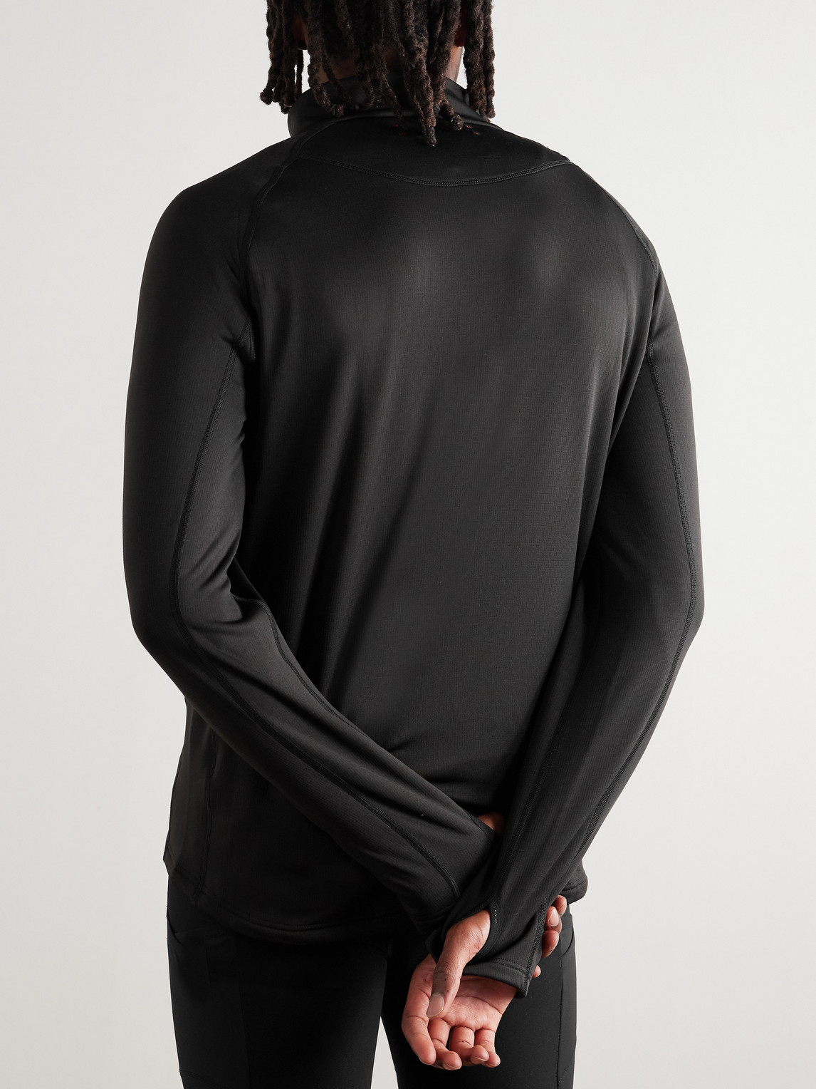 District Vision Slim-fit Logo-print Recycled Tech-fleece Half-zip Jacket In Black