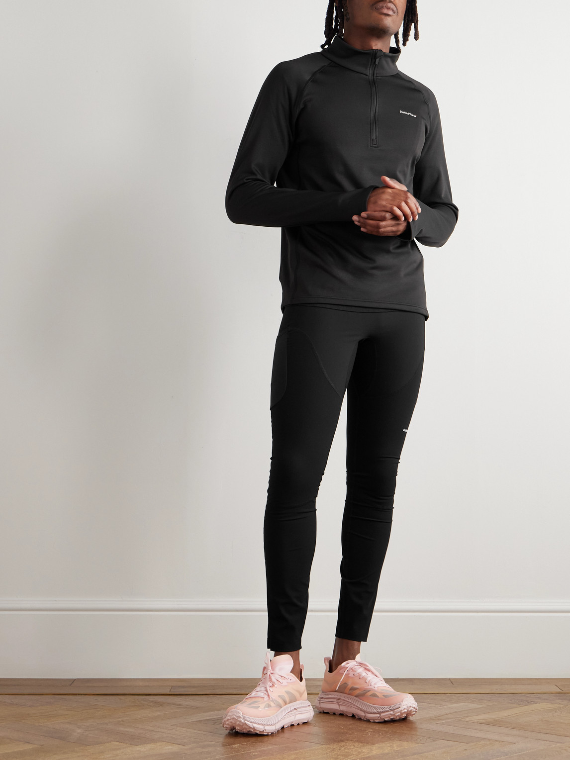 District Vision Slim-fit Logo-print Recycled Tech-fleece Half-zip Jacket In Black