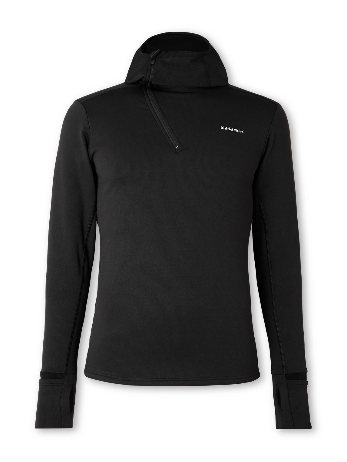 District Vision Logo-print Stretch Recycled-fleece Hoodie In Black