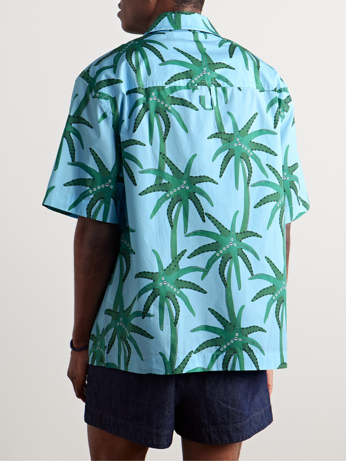 Shop Jacquemus Camp-collar Printed Cotton-poplin Shirt In Blue