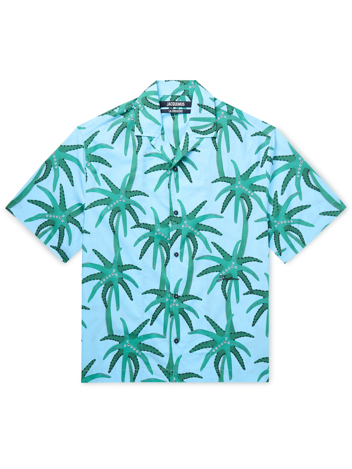 Shop Jacquemus Camp-collar Printed Cotton-poplin Shirt In Blue