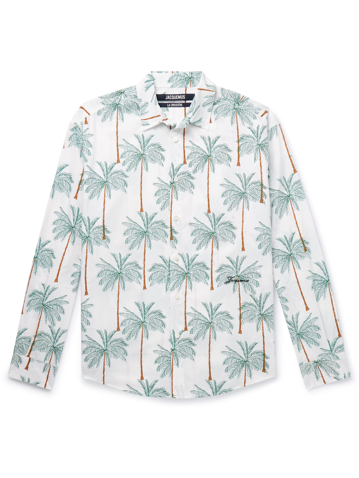 Simon Logo-Embroidered Printed Cotton-Poplin Shirt