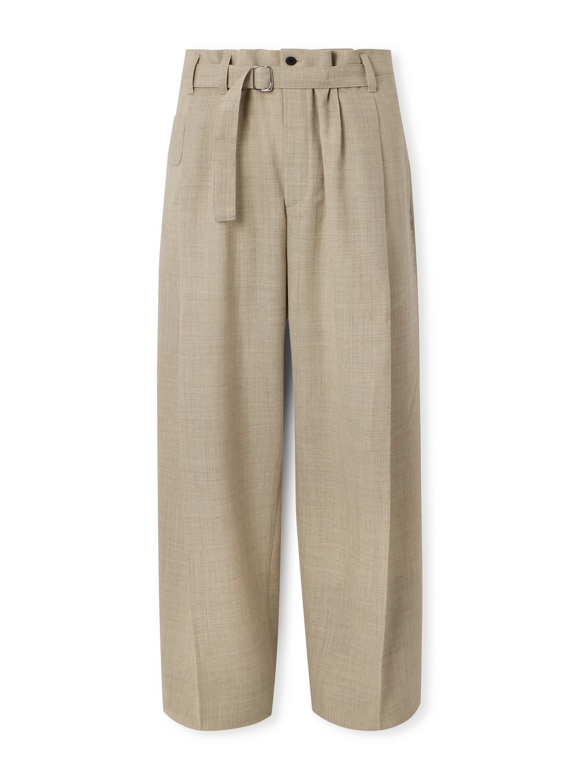 Jacquemus Canevas Oversized Wide-leg Pleated Belted Wool Suit Trousers In Neutrals
