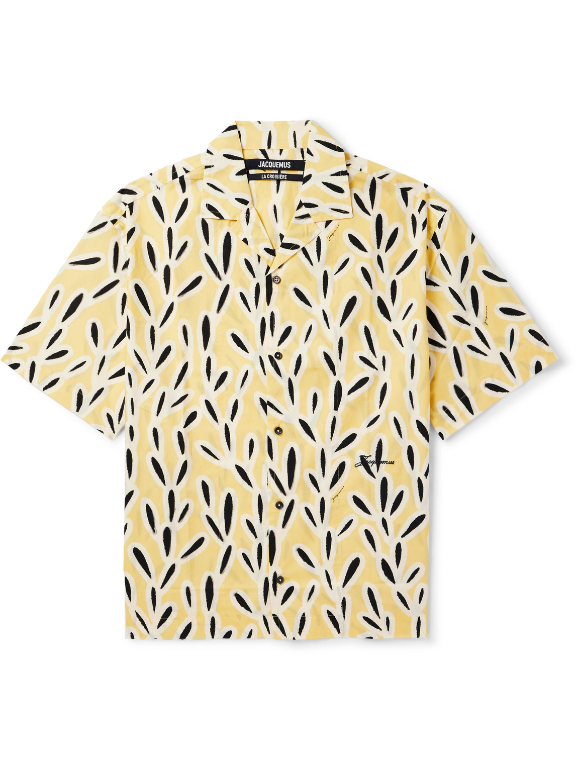 Jacquemus Yellow Cotton Jean Shirt With Playful Leaf Pattern In Yellow