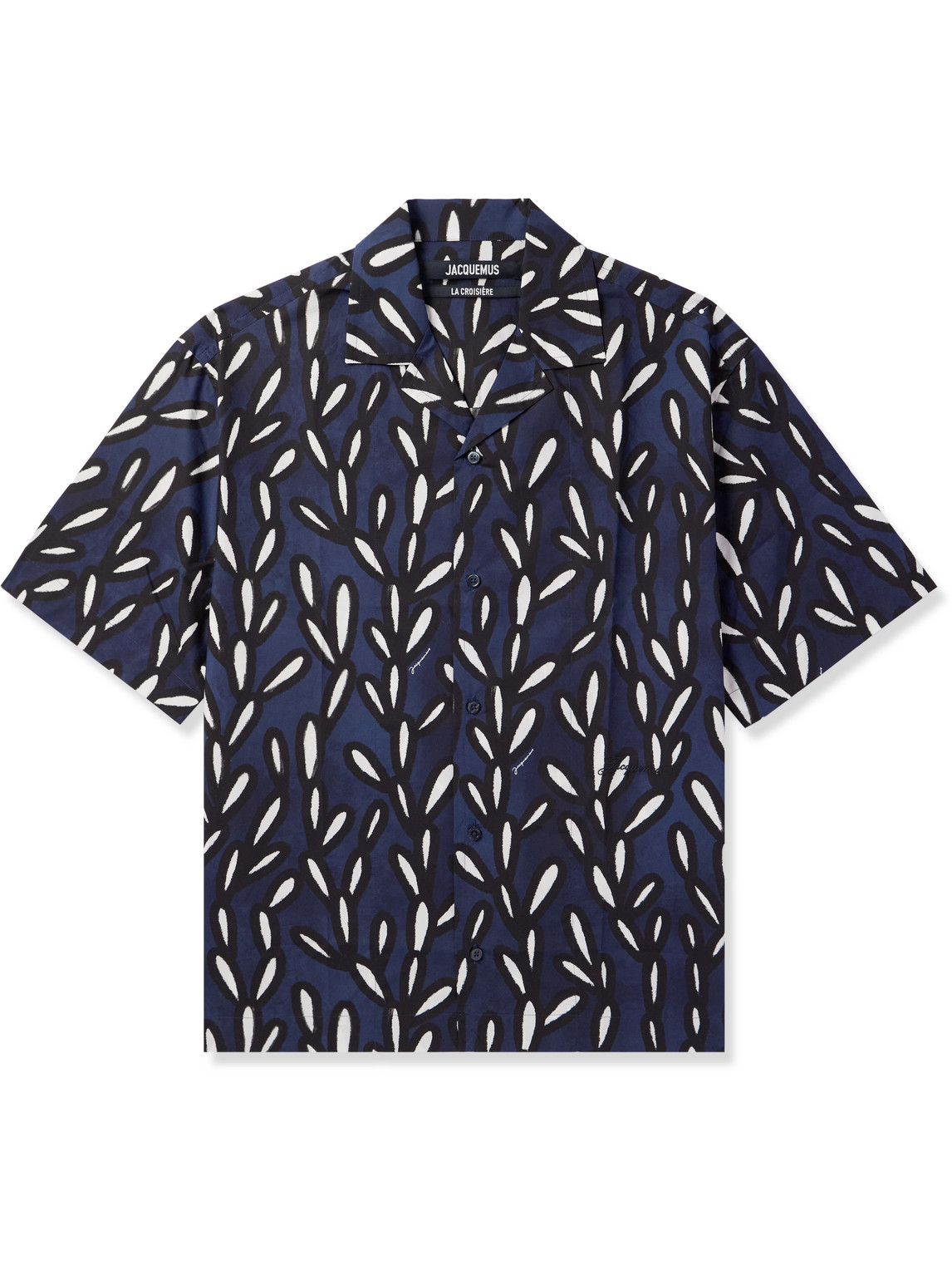 Jacquemus Jean Camp-Collar Logo-Embroidered Printed Cotton Shirt - Men