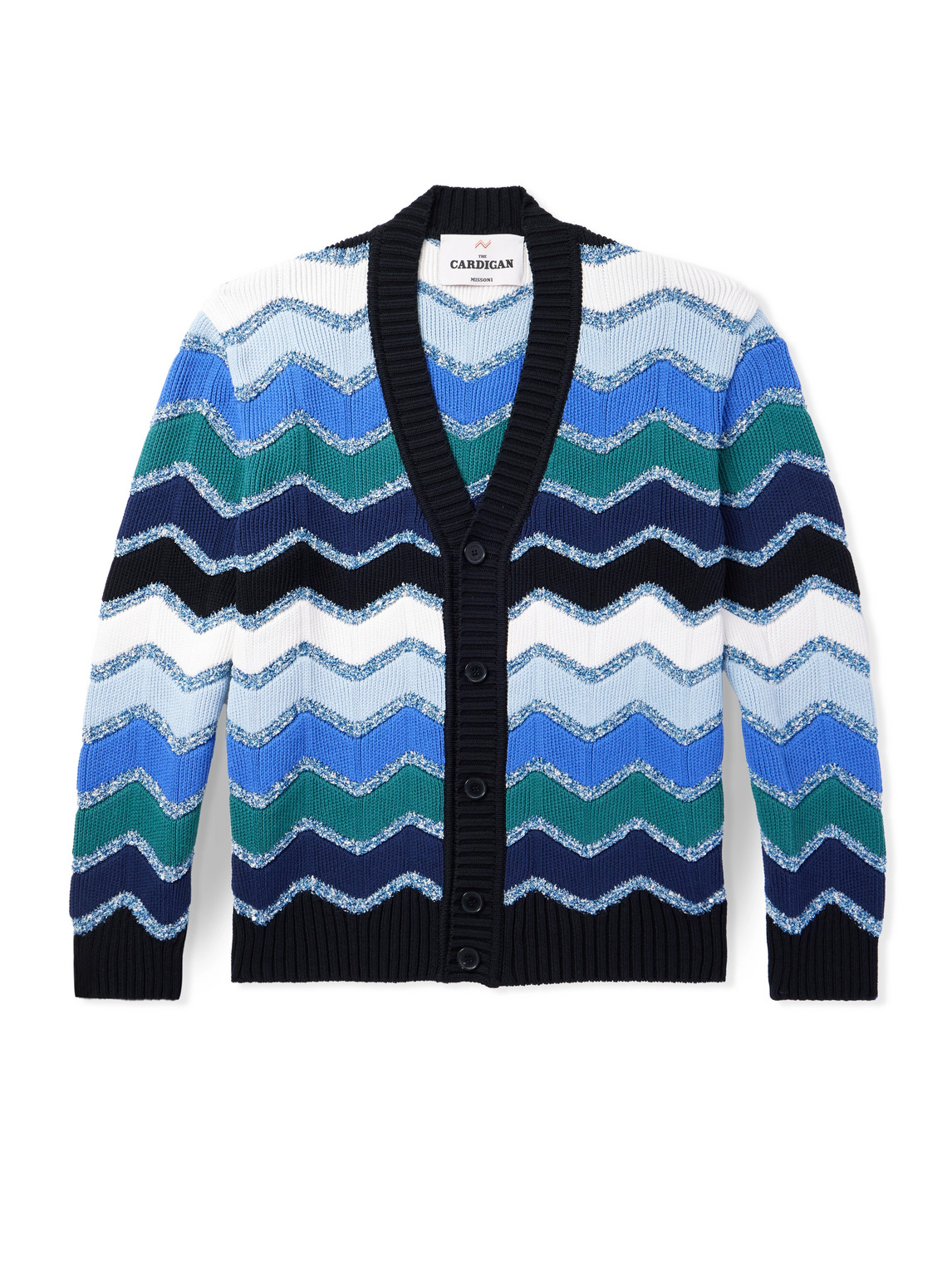 Missoni Striped Cotton-blend Cardigan In Blue