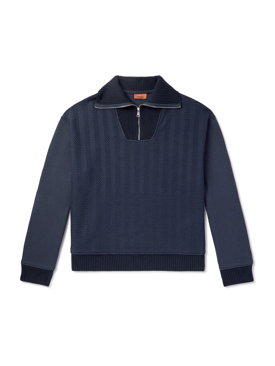 Missoni Cotton-jersey Half-zip Sweatshirt In Blue