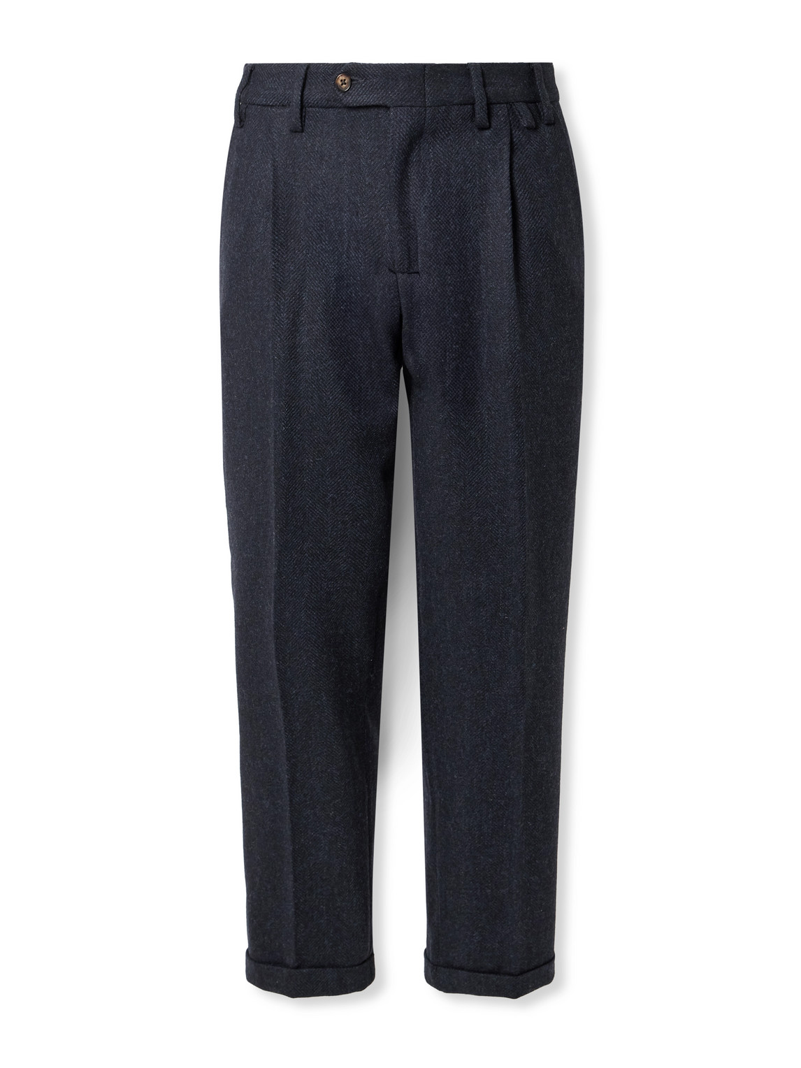 Tapered Herringbone Brushed-Wool Trousers