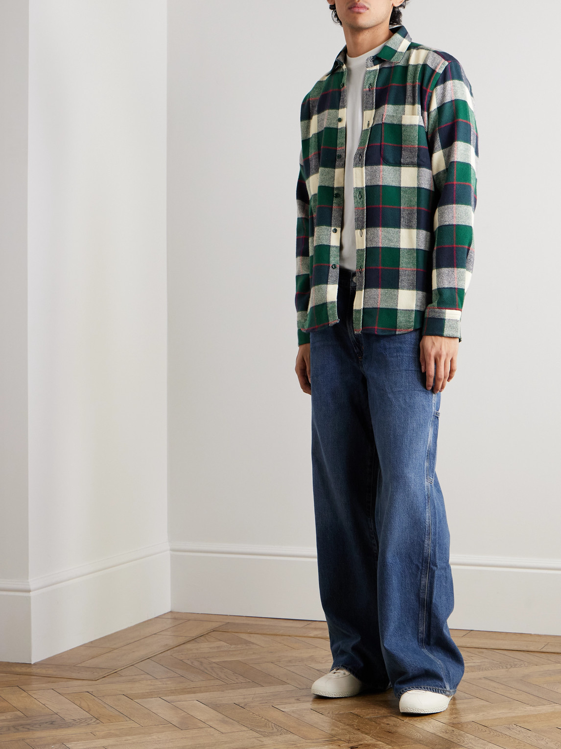 Portuguese Flannel Bottle Checked Cotton-flannel Shirt In Green