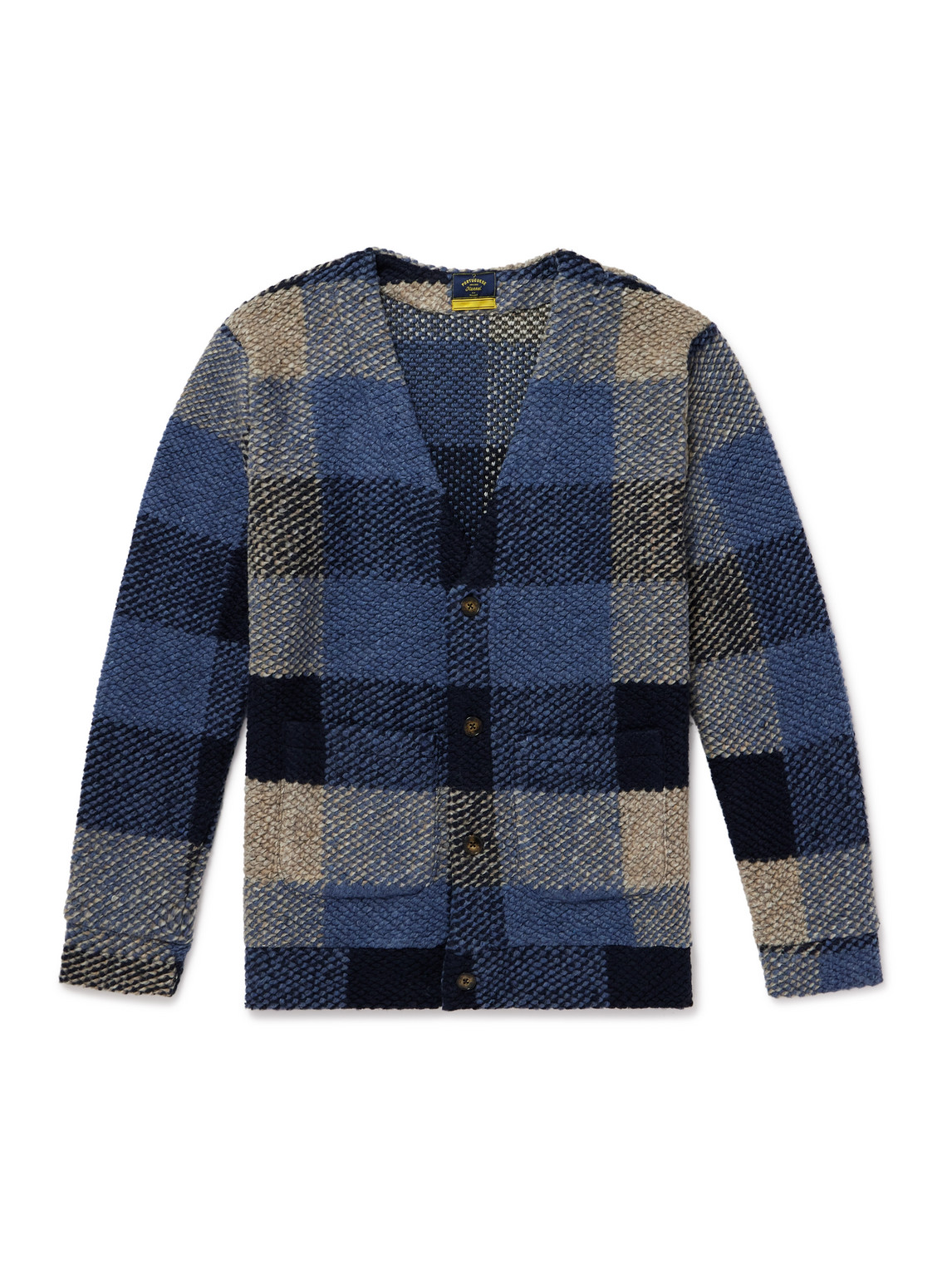 Portuguese Flannel Quintal Checked Knitted Cardigan In Blue