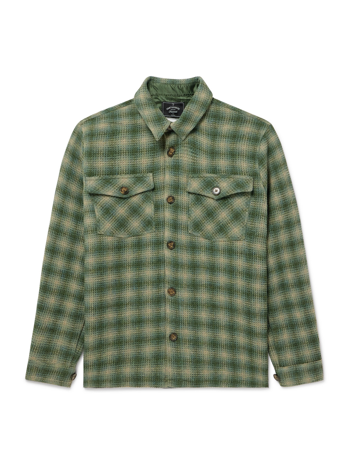 Waffle-Knit Checked Wool Overshirt