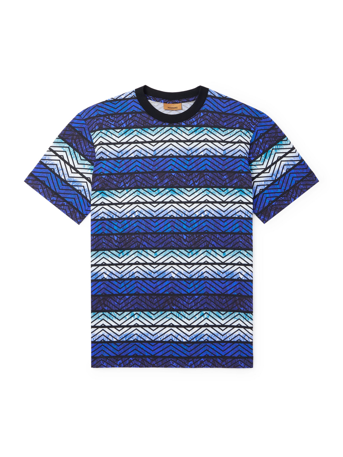 Missoni Printed Striped Cotton-jersey T-shirt In Blue