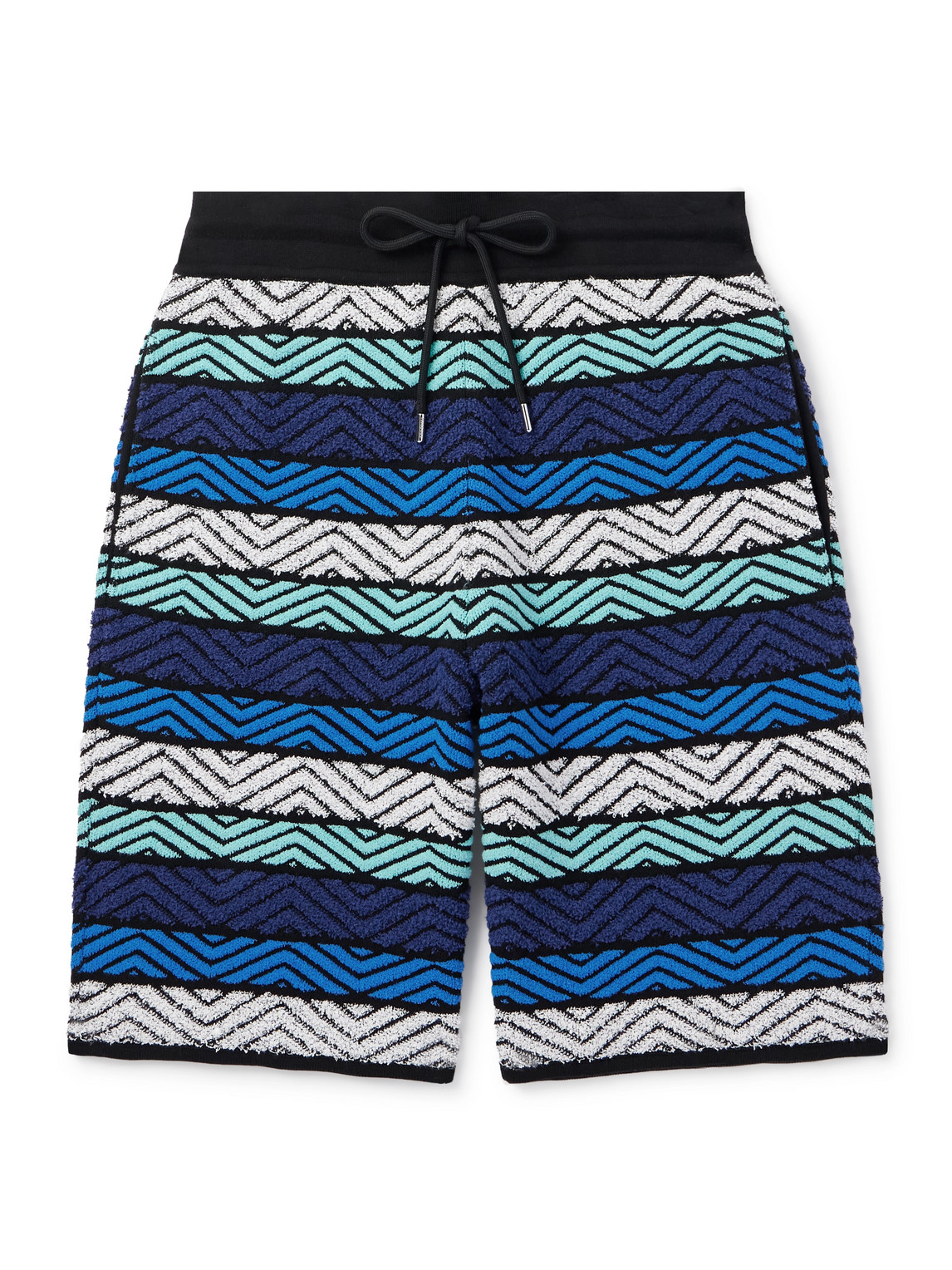 Missoni Straight-leg Striped Cotton-blend Bouclé Drawstring Shorts In Blue