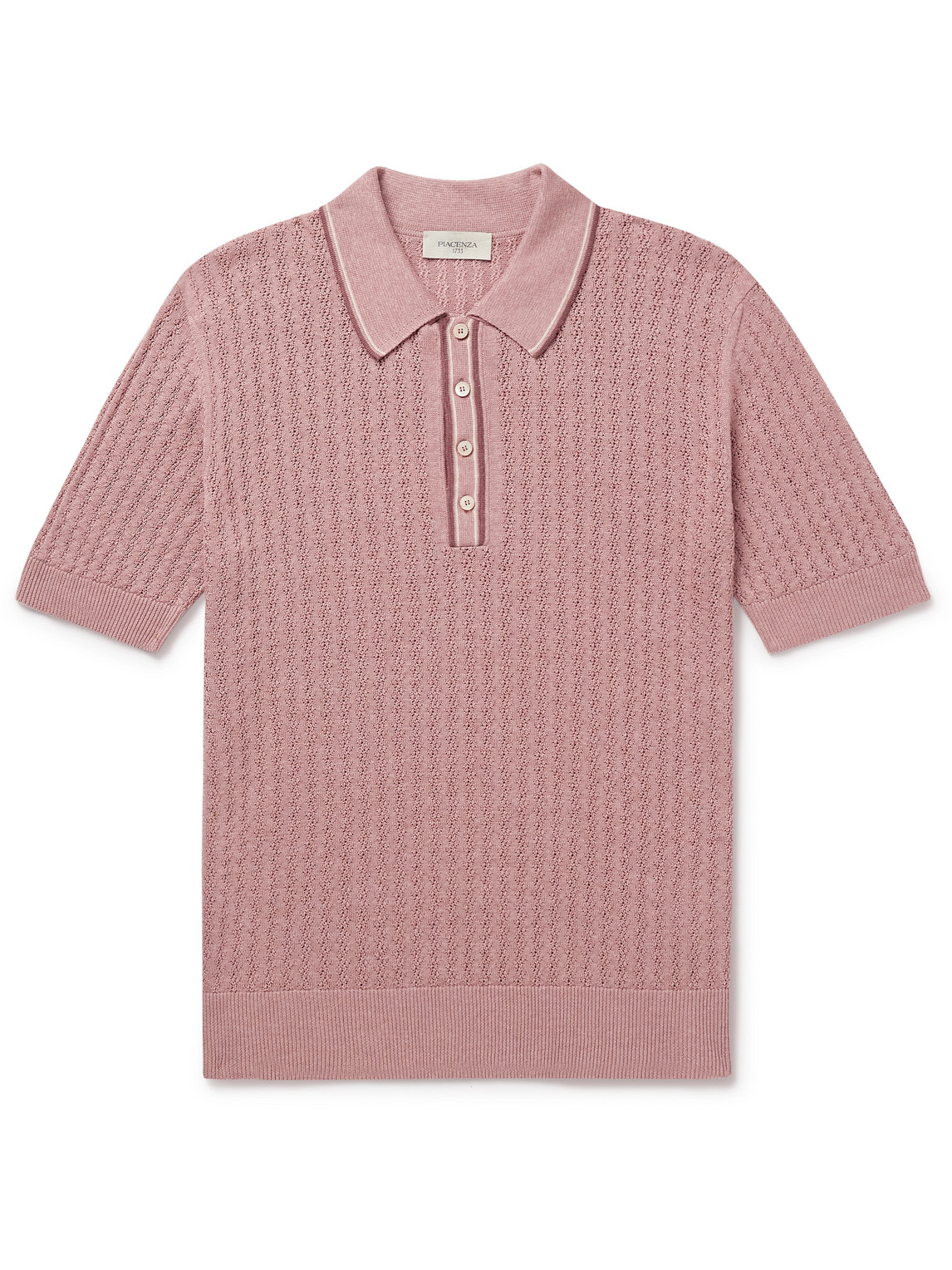 Striped Pointelle-Knit Silk and Linen-Blend Polo Shirt