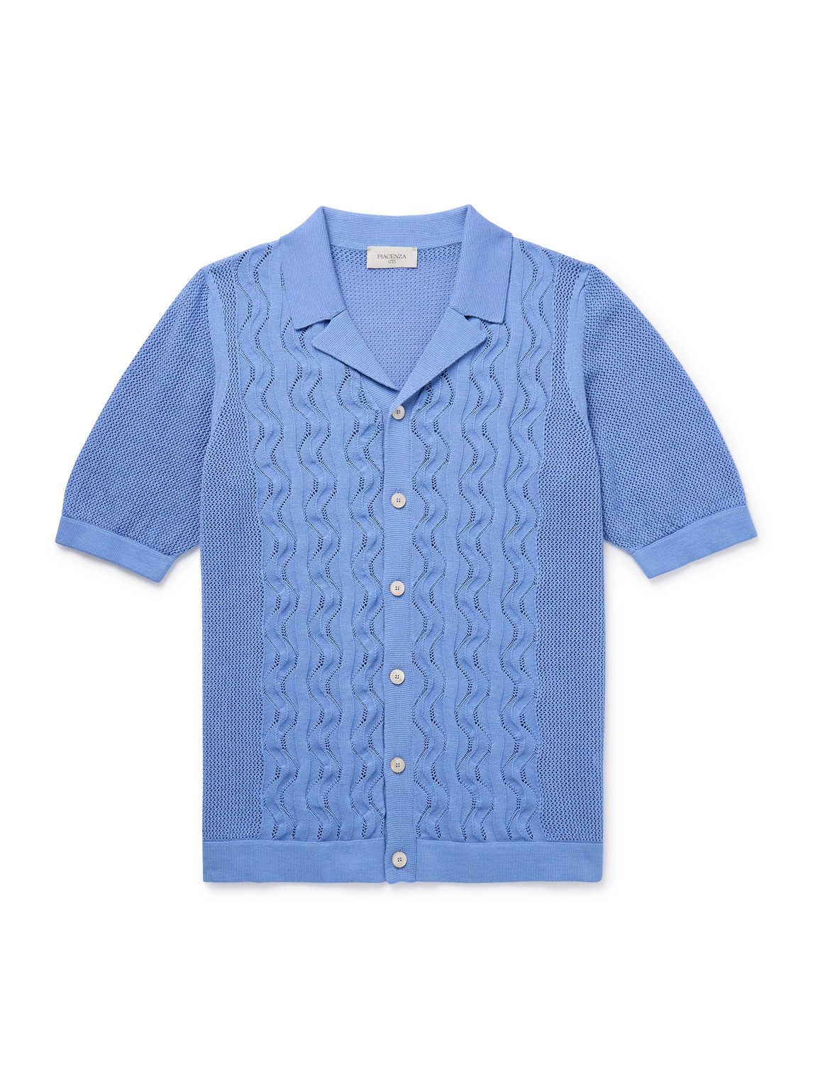 Slim-Fit Camp-Collar Pointelle-Knit Cotton Shirt