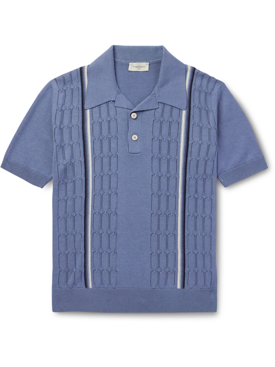 Slim-Fit Striped Pointelle-Knit Silk and Cotton-Blend Polo Shirt