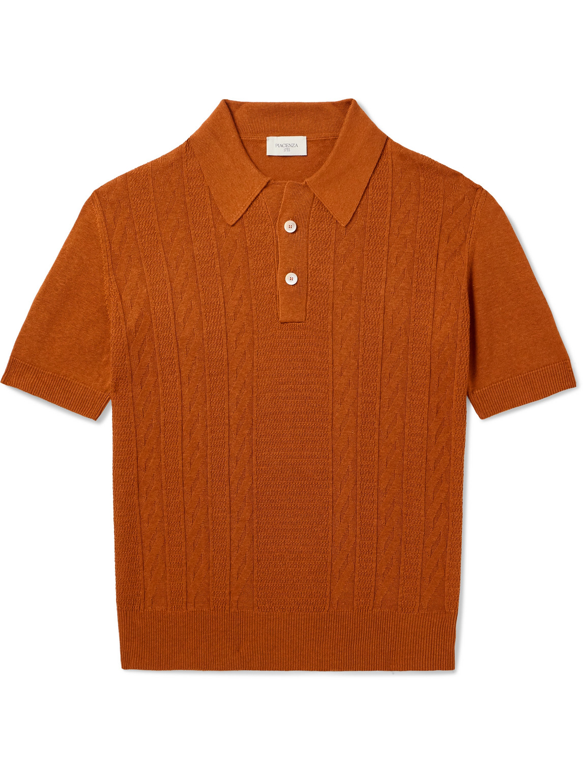 Piacenza 1733 Cable-knit Silk And Linen-blend Polo Shirt In Orange