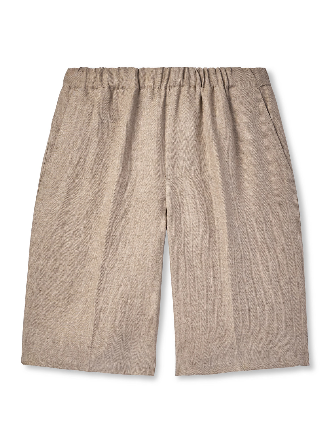 Straight-Leg Herringbone Linen Shorts