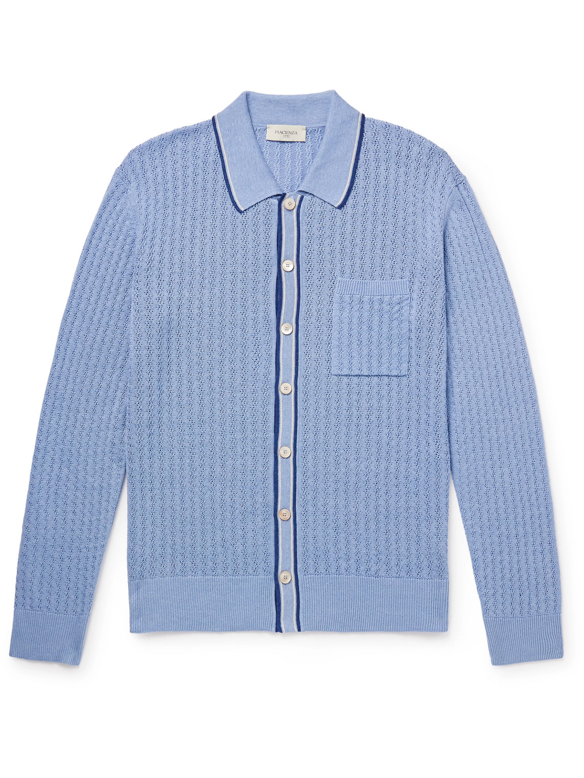 Slim-Fit Striped Pointelle-Knit Silk and Linen-Blend Shirt