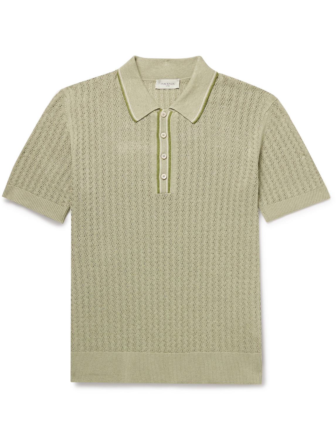 Striped Pointelle-Knit Silk and Linen-Blend Polo Shirt