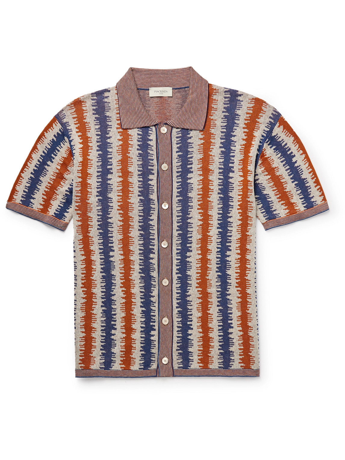 Piacenza 1733 Striped Silk And Linen-blend Jacquard Shirt In Blue