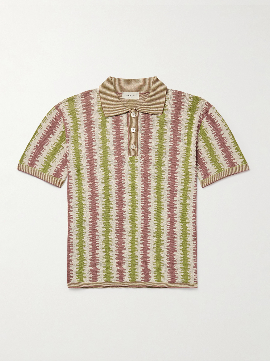 Striped Silk and Linen-Blend Jacquard Polo Shirt