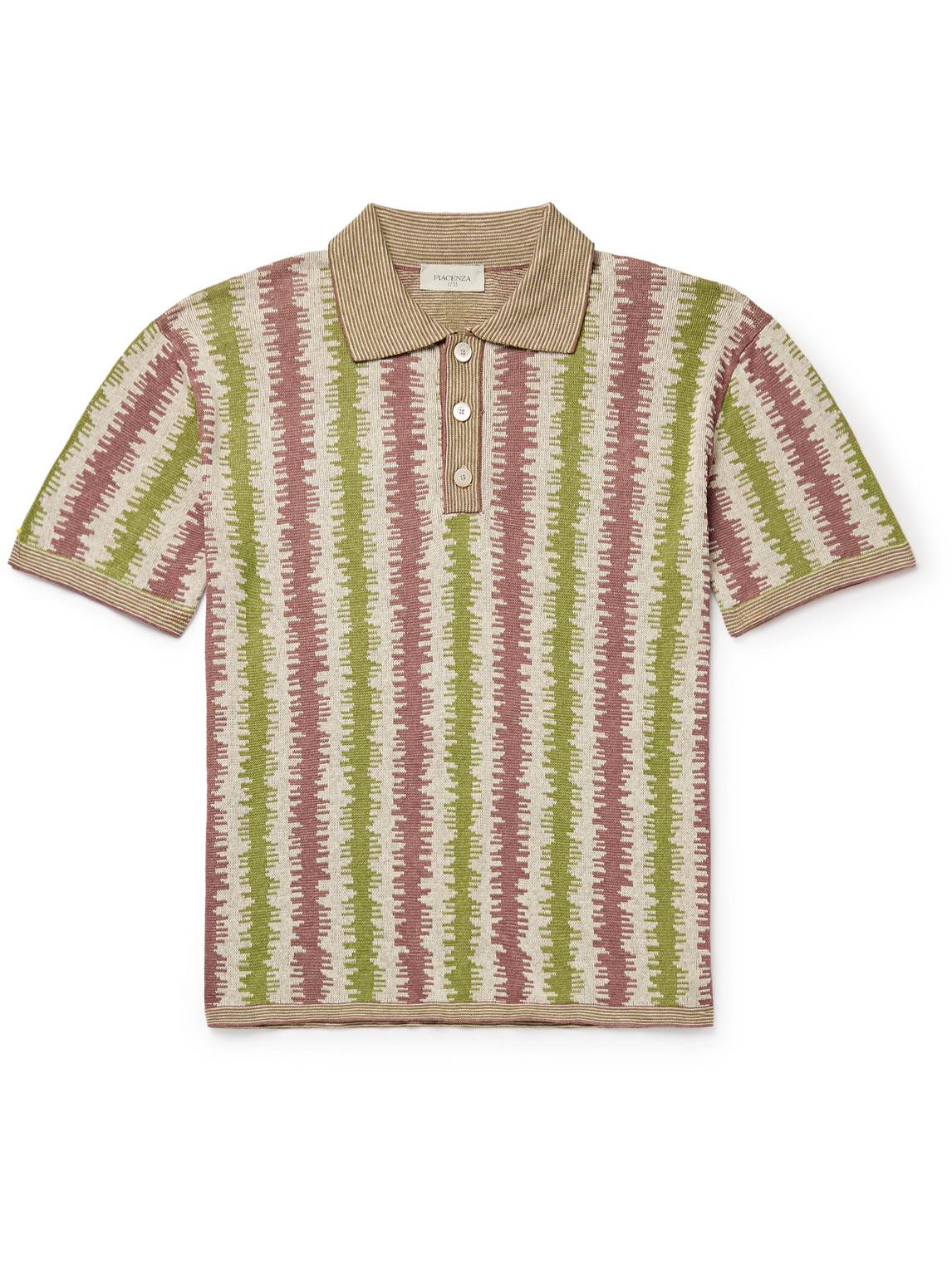 Striped Silk and Linen-Blend Jacquard Polo Shirt