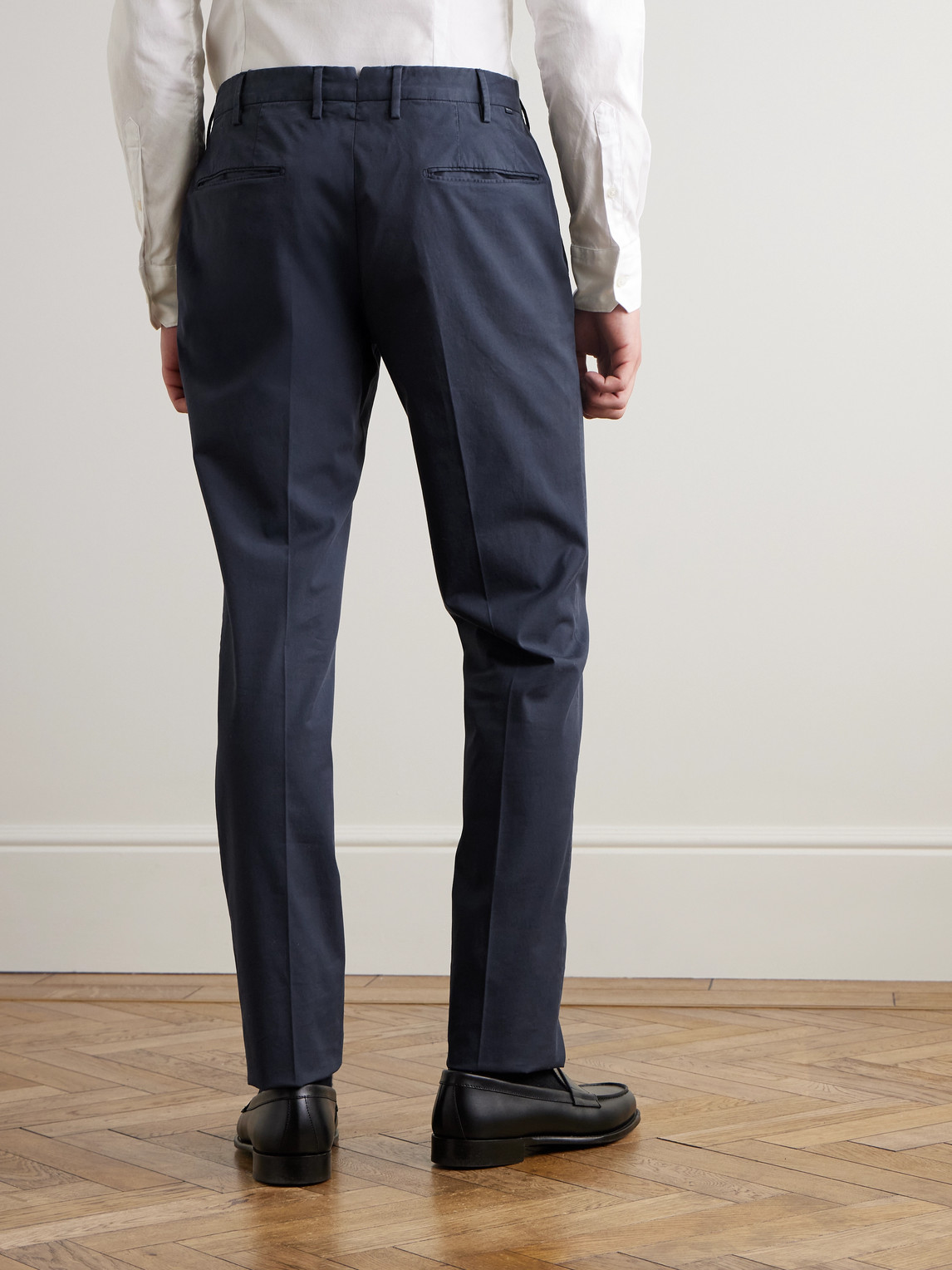 Incotex Cotton Poplin Slim Fit Trousers With Pockets In Blue