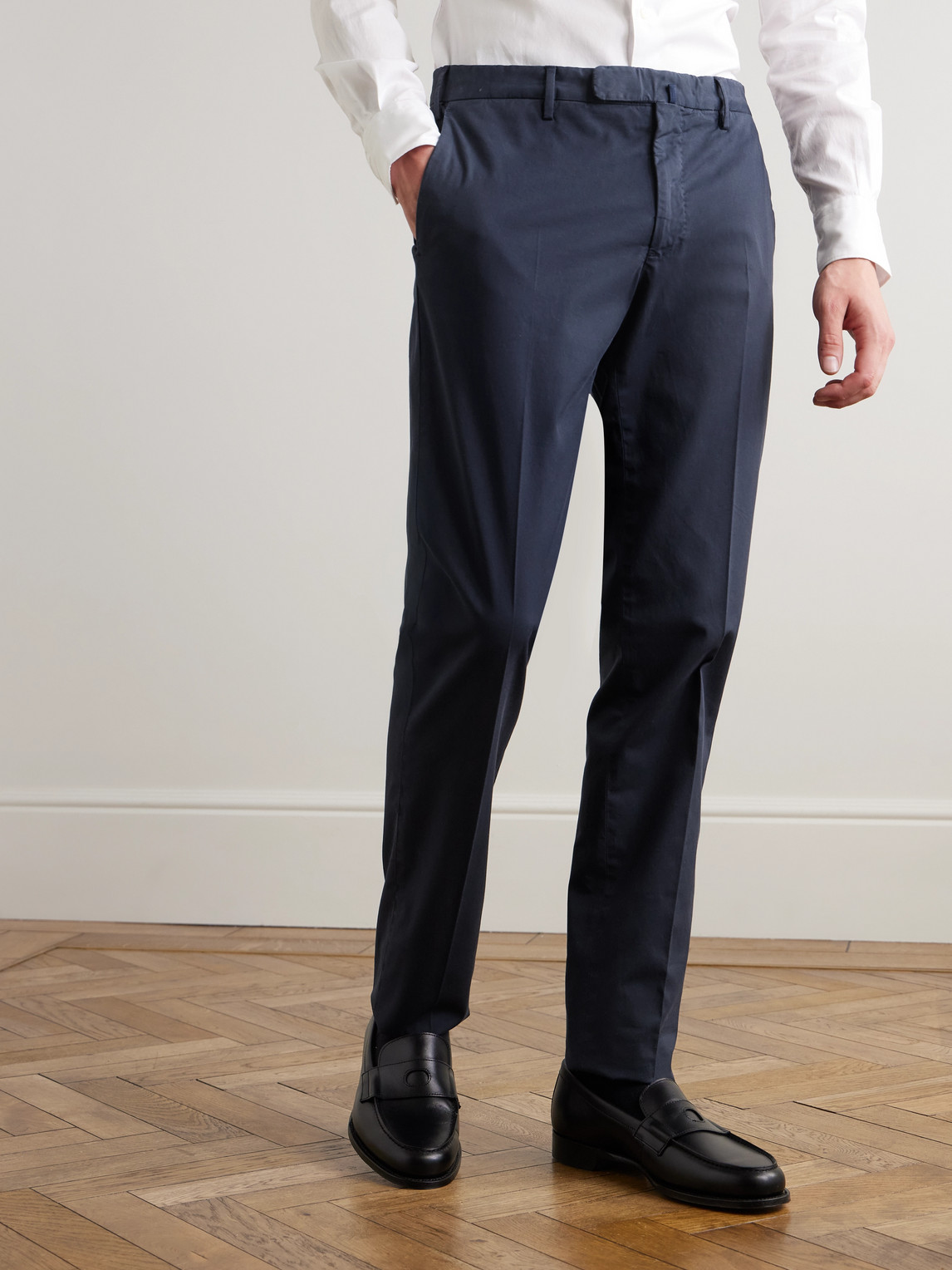 Incotex Cotton Poplin Slim Fit Trousers With Pockets In Blue