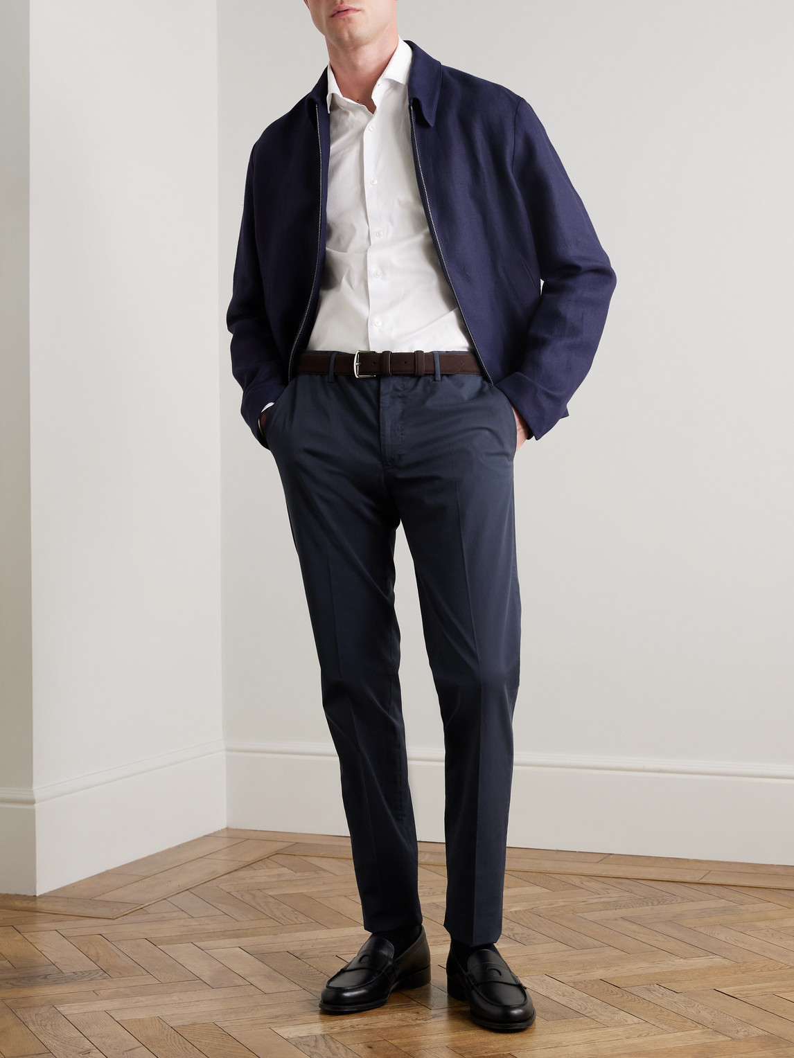 Incotex Cotton Poplin Slim Fit Trousers With Pockets In Blue