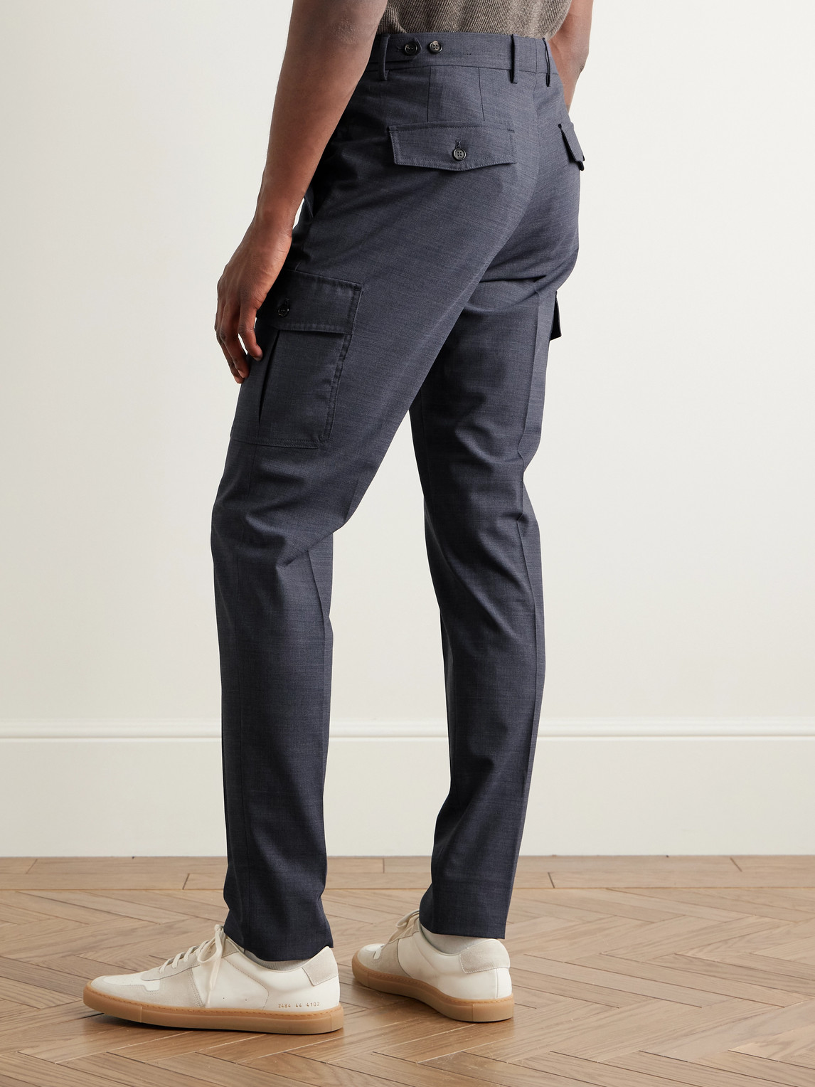 Incotex Venezia 1951 Slim-fit Tapered Stretch Virgin Wool Cargo Trousers In Blue