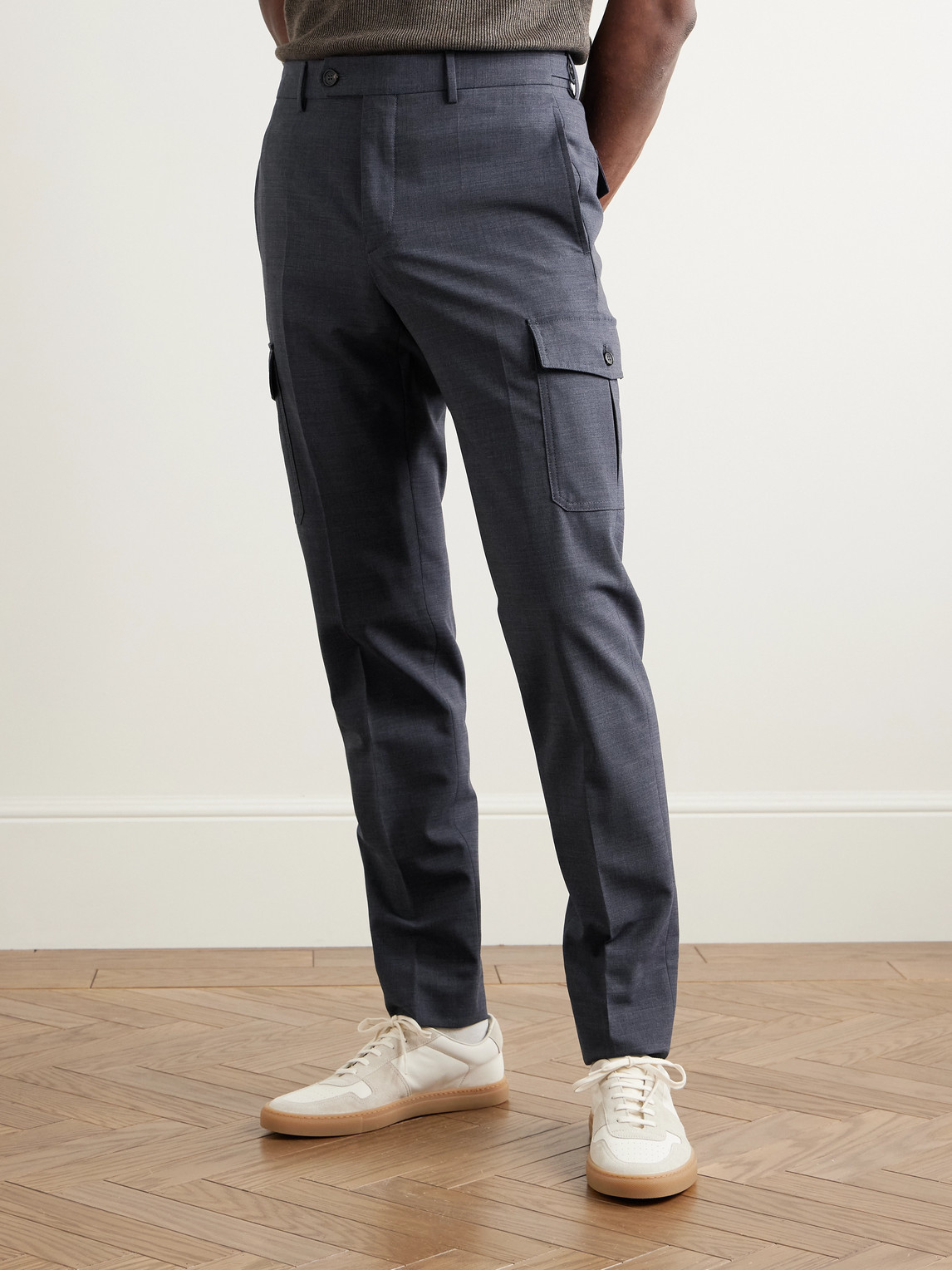 Incotex Venezia 1951 Slim-fit Tapered Stretch Virgin Wool Cargo Trousers In Blue
