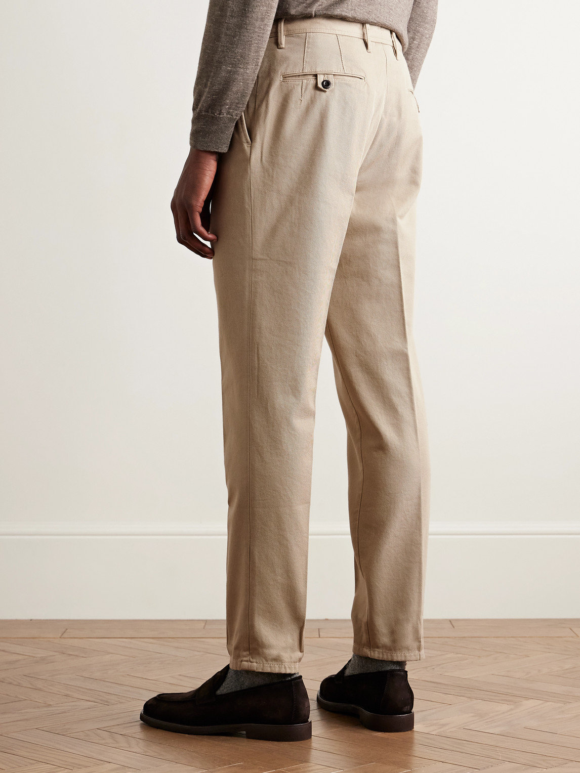 Incotex Slim-fit Pleated Cotton-twill Trousers In Neutrals