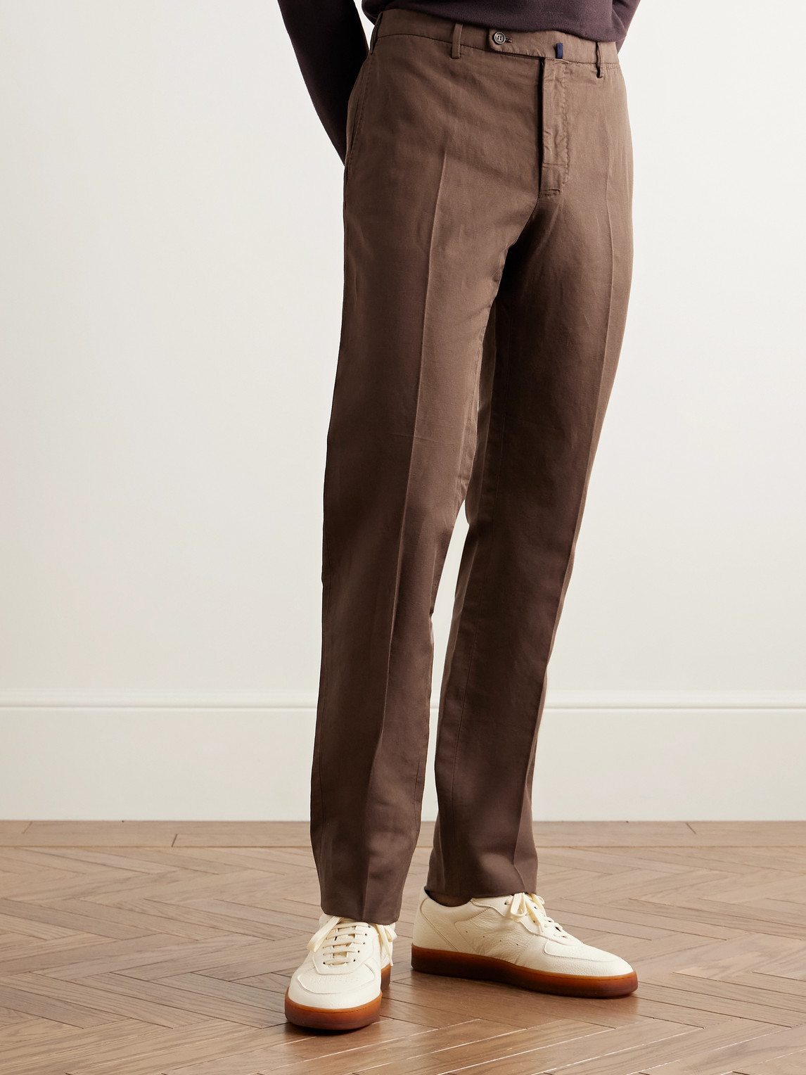 Incotex Venezia 1951 Slim-fit Garment-dyed Chinolino Trousers In Brown