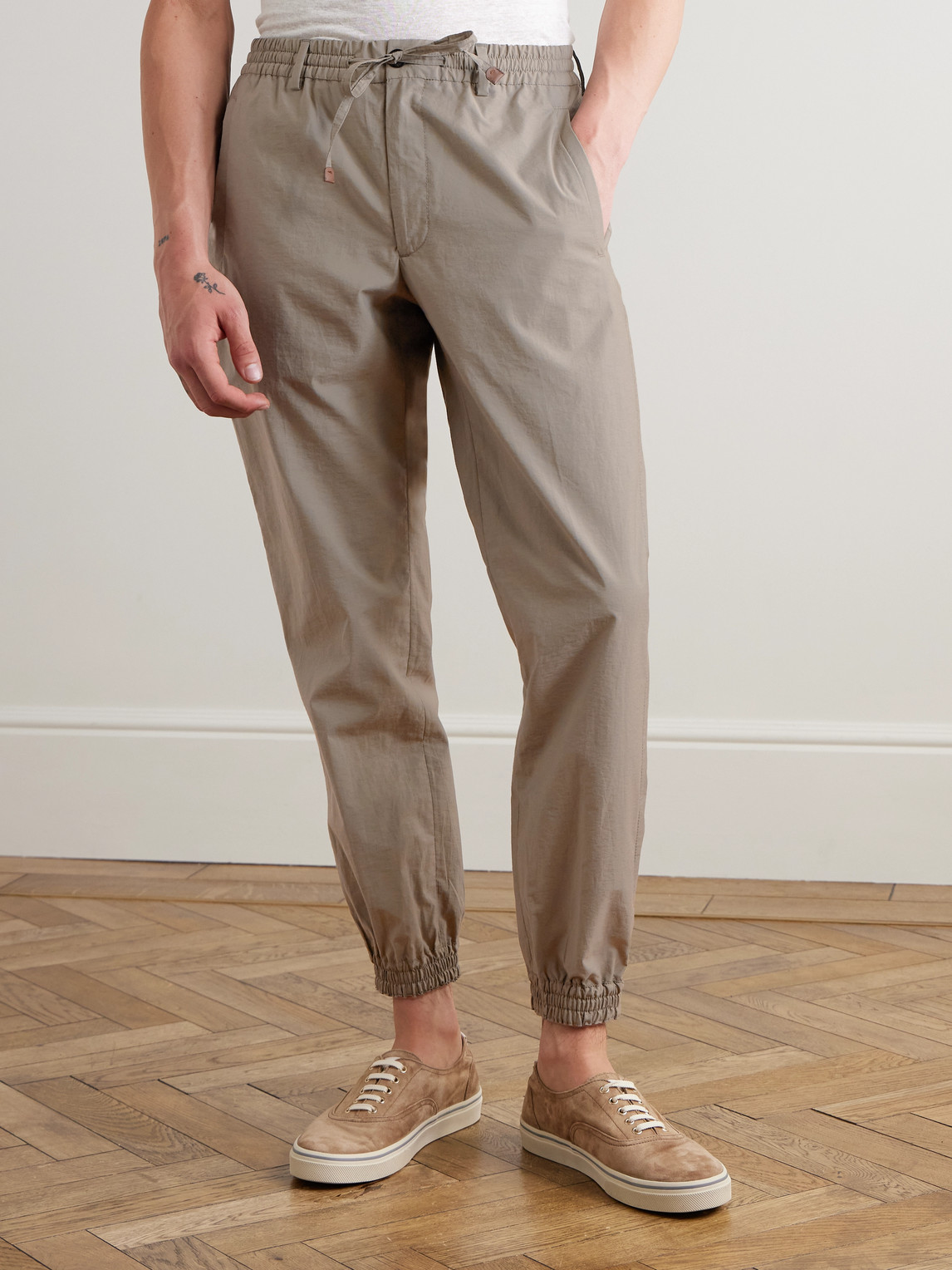  Slowear - Teknosartorial Slim-fit Tapered Cotton-blend Poplin Drawstring Trousers - Men - Neutrals - It 52 
