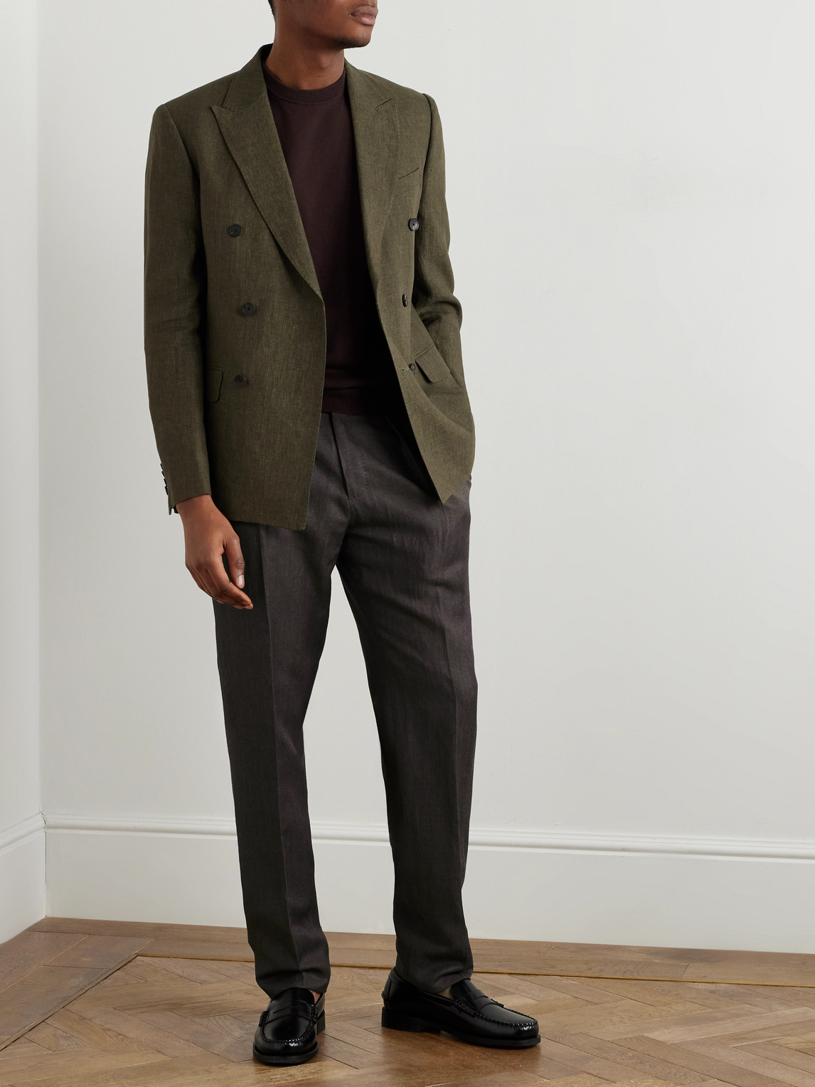 Incotex Venezia 1951 Tapered Pleated Linen, Wool And Silk-blend Trousers In Brown