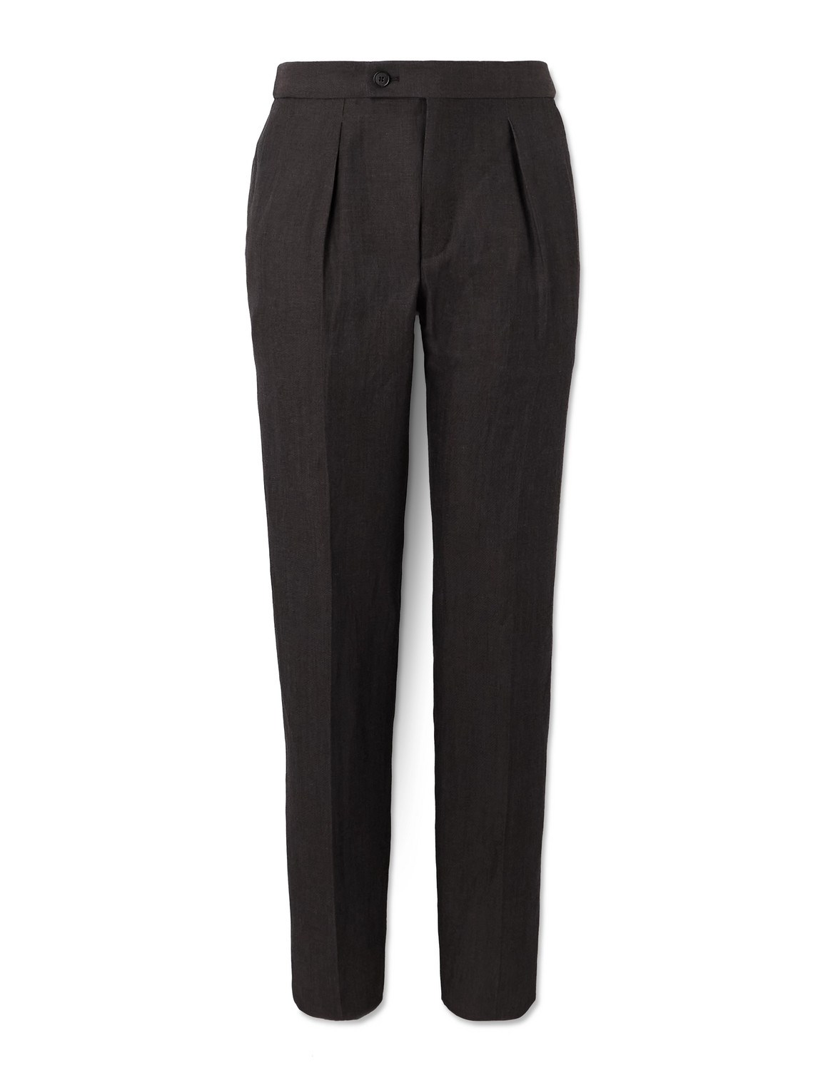 Incotex Venezia 1951 Tapered Pleated Linen, Wool And Silk-blend Trousers In Brown