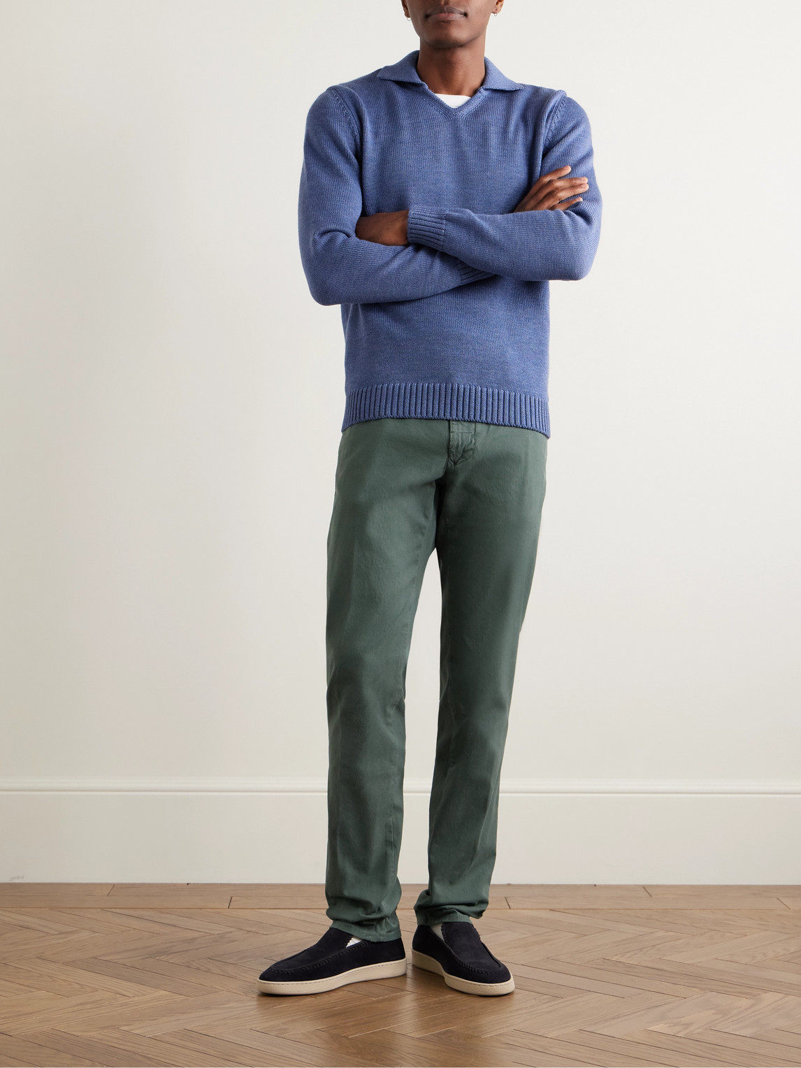 Incotex Stretch Cotton Trousers With Pockets And Loops In Green
