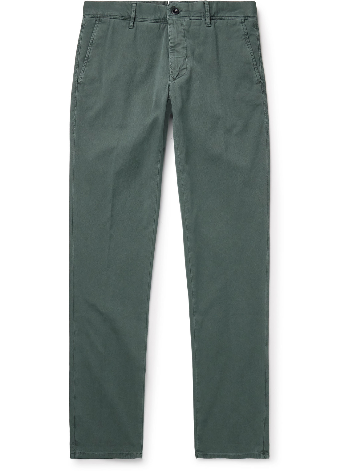Incotex Stretch Cotton Trousers With Pockets And Loops In Green