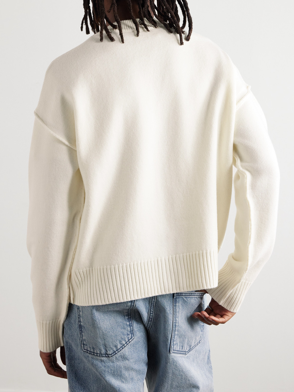 Ami Alexandre Mattiussi Logo-intarsia Merino Wool Cardigan In Neutrals