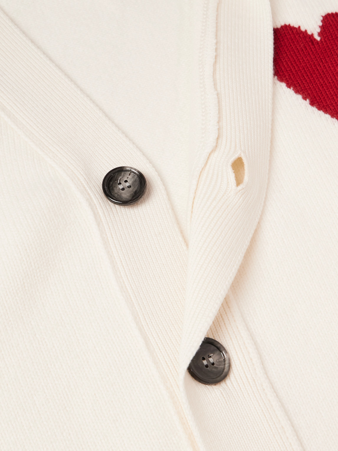 Ami Alexandre Mattiussi Logo-intarsia Merino Wool Cardigan In Neutrals