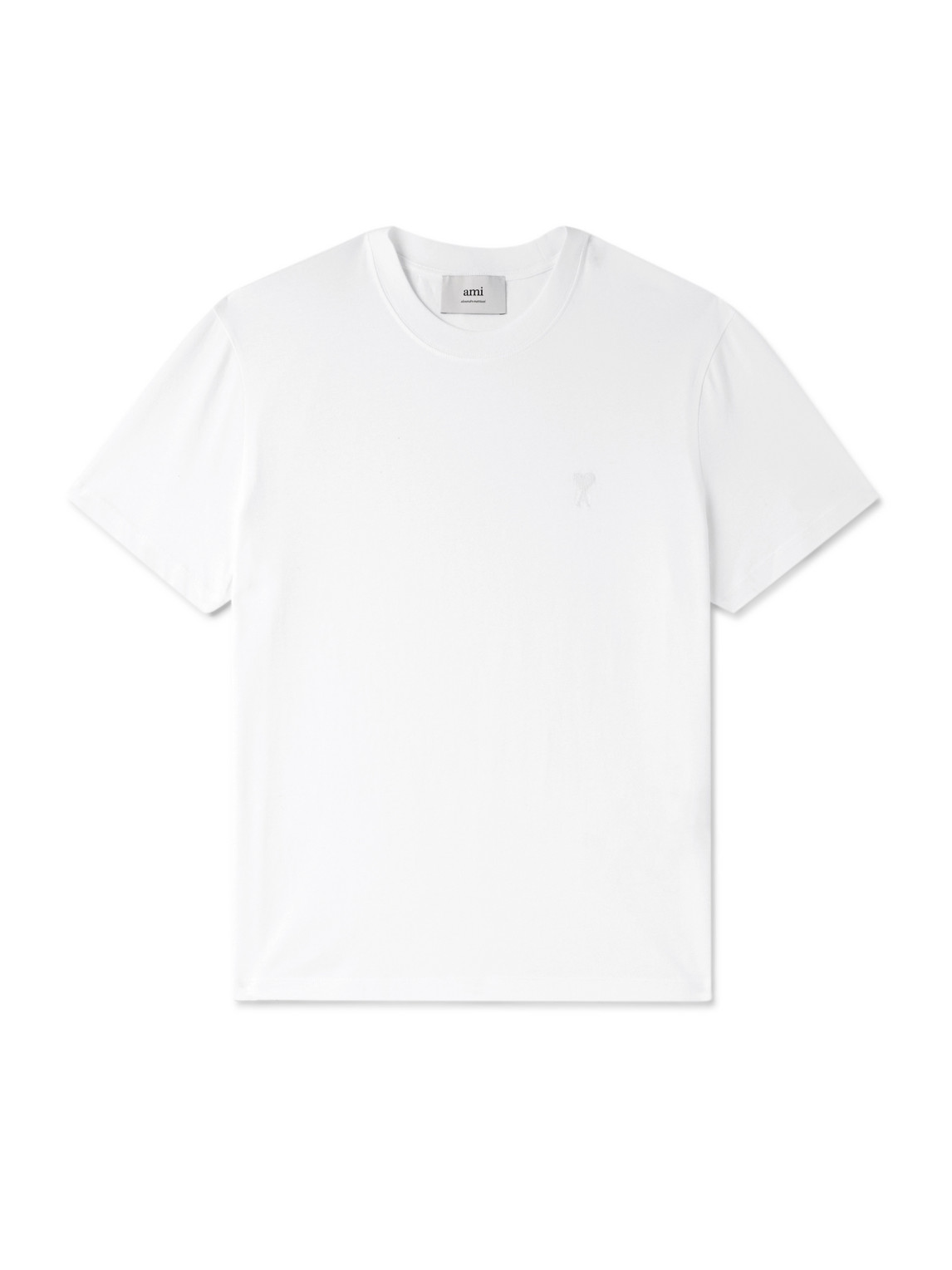 Ami Alexandre Mattiussi Logo-embroidered Cotton-jersey T-shirt In White