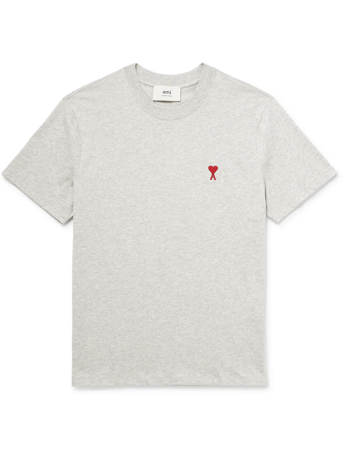 Ami Alexandre Mattiussi Logo-embroidered Stretch Organic Cotton-jersey T-shirt In Gray