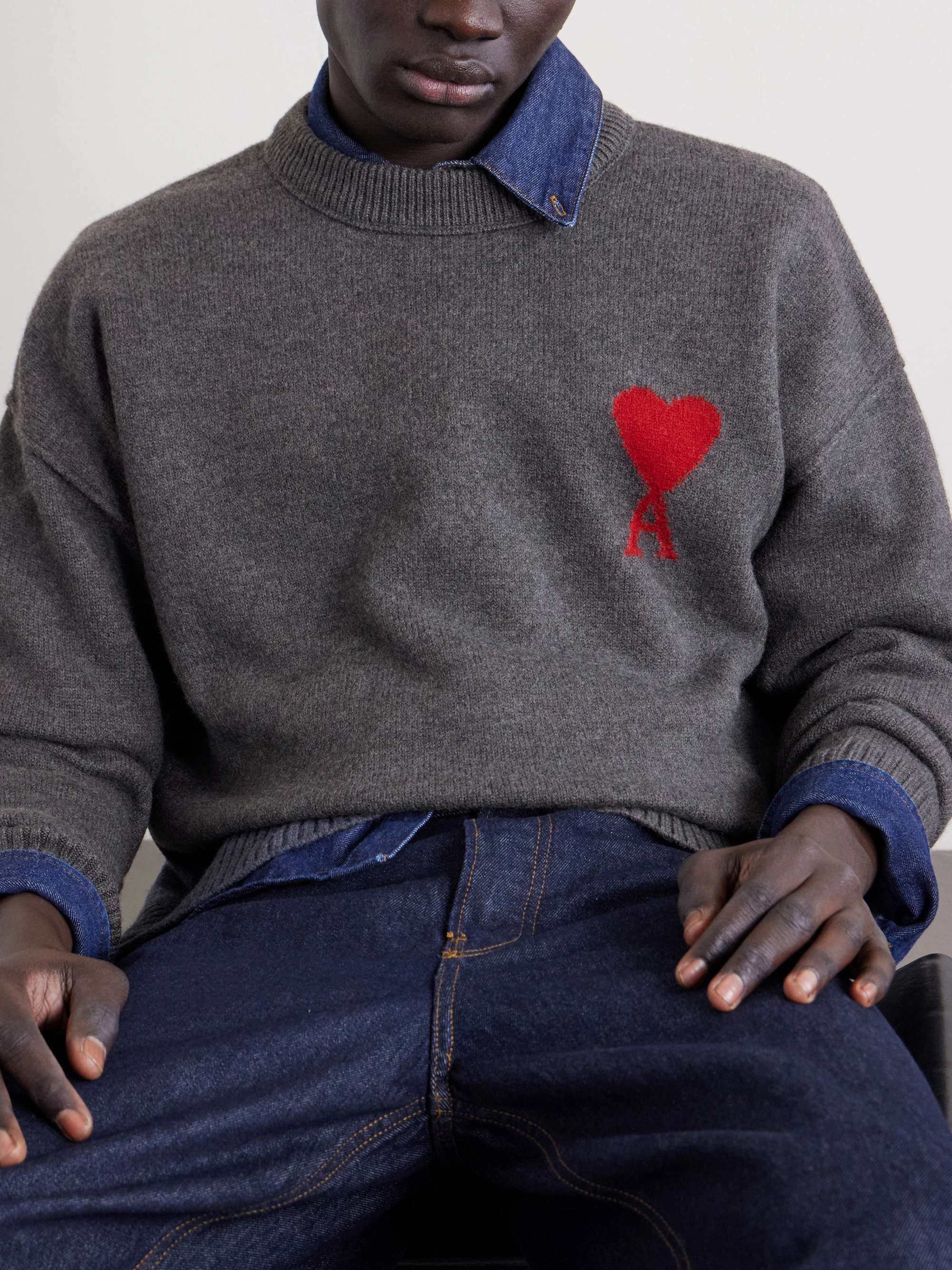AMI PARIS ADC Logo-Intarsia Virgin Wool Sweater for Men | MR PORTER