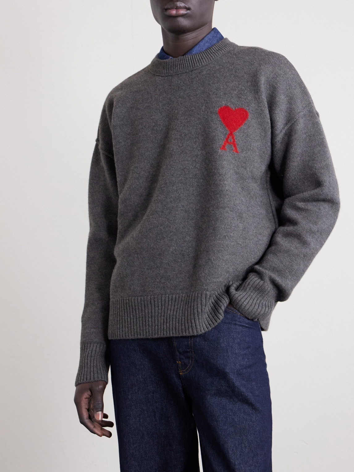  Ami Paris - Adc Logo-intarsia Virgin Wool Sweater - Men - Gray - Xs 
