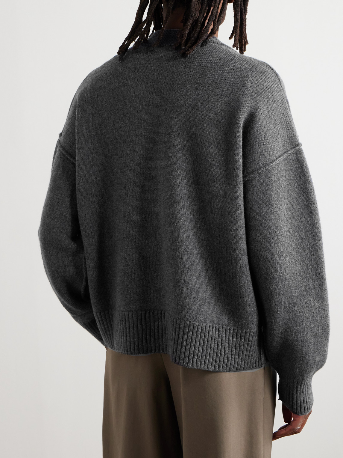 Shop Ami Alexandre Mattiussi Logo-intarsia Merino Wool Cardigan In Gray